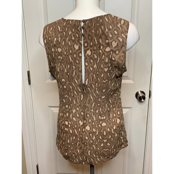 BCBG Max Azria Light Brown Leopard Print Silk Ruffle Sheer Sleeveless Top Size M - Picture 5 of 9